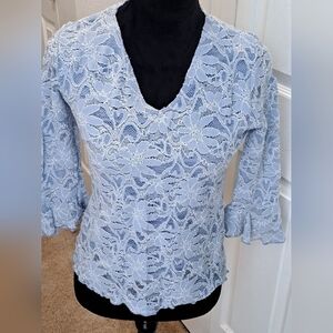 Brittany Black Baby Blue Top With A Lace Overlay